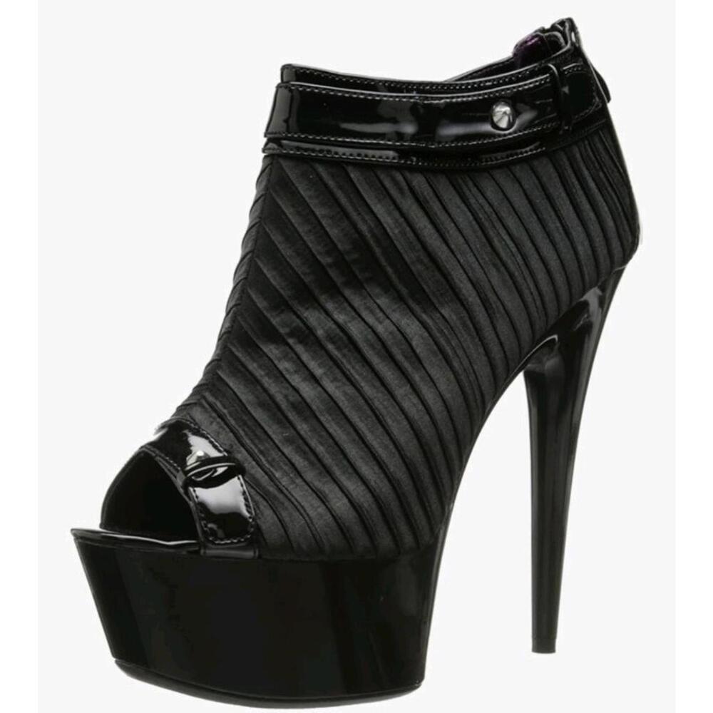 Ellie Shoes Somi 6” High Heel Platform Sz 9 Black Satin Ruching Goth Y2K Pinup